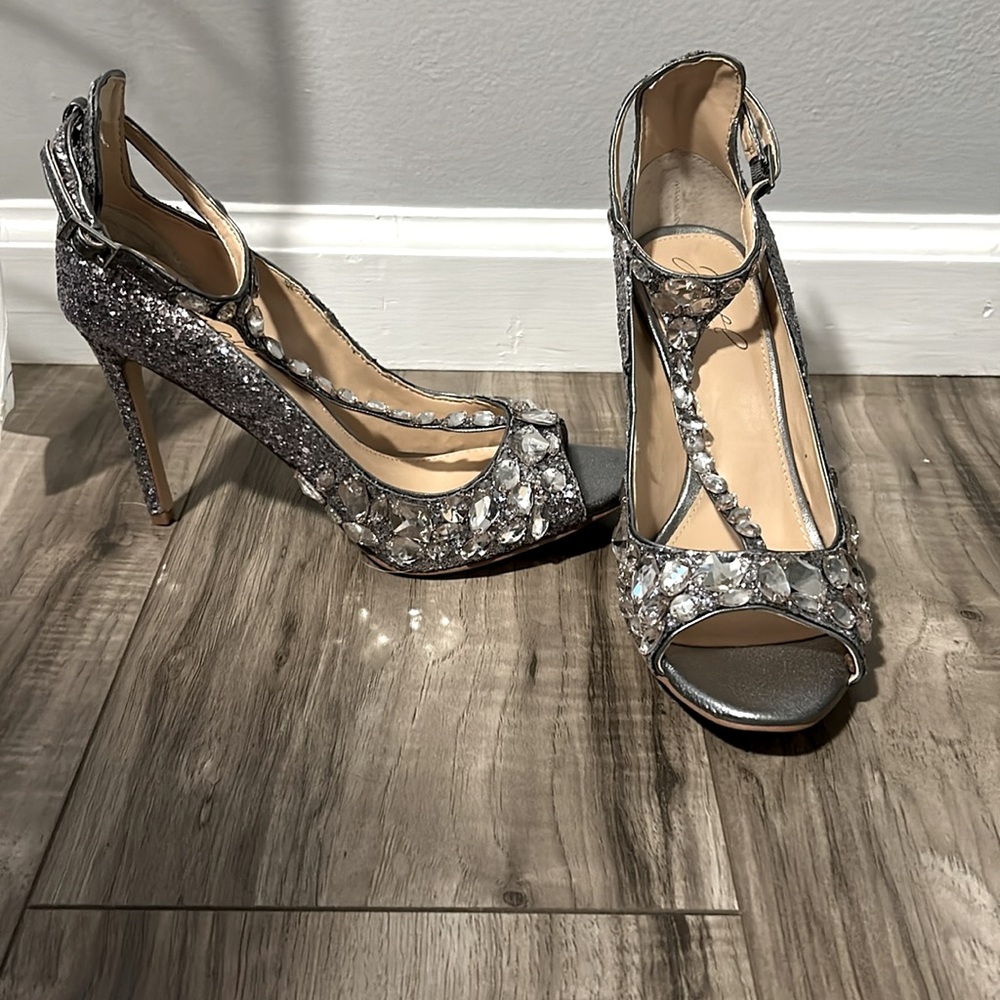 Jewel Badgley Mischka Conroy Metallic Glitter Evening Shoe 6.5 NIB - Picture 4 of 8